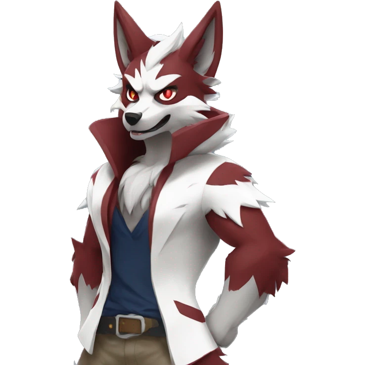 Anthro-Lycanroc-Red-White-Werewolf-Midnight-form Full Body emoji