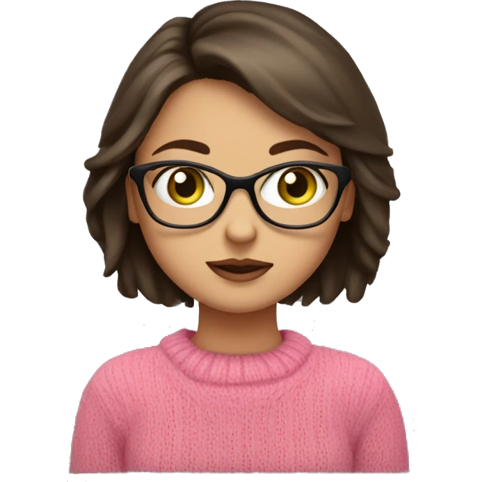 brunette green eyed girl with glasses shrugging with pink sweater  emoji