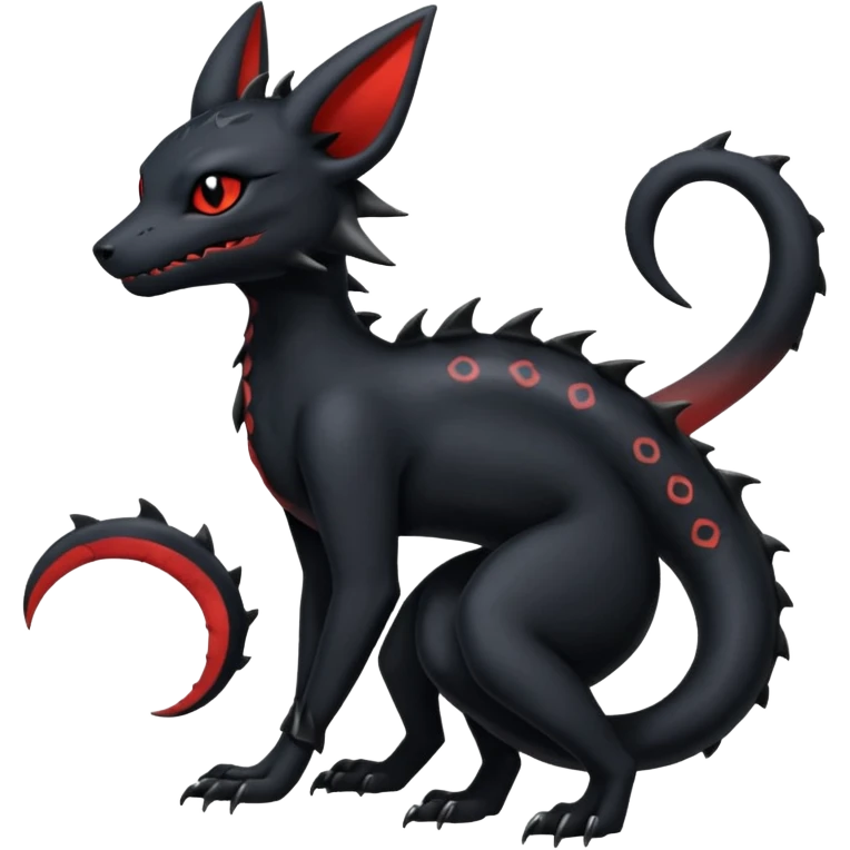 Edgy gothic dark Magmatic Salandit-Umbreon-Amaura-hybrid-fusion (full body) emoji