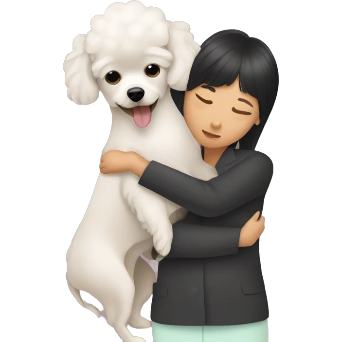 Poodle mix chihuahua hugging a Asian woman emoji
