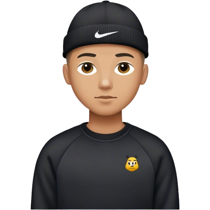 A guy with a buzz cut and a line up with a La hat and black Nike tech sweater emoji