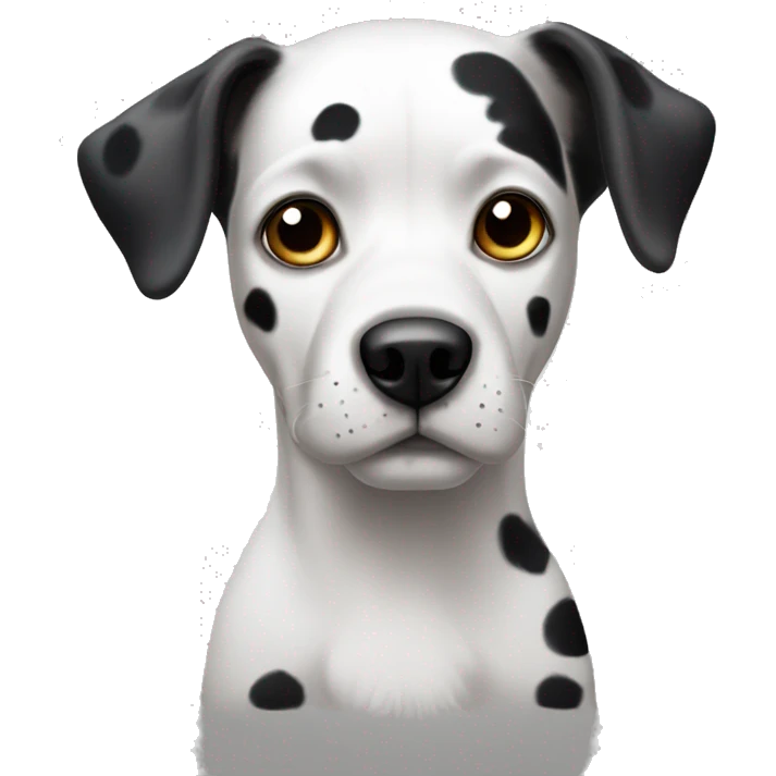 Dog with large black ears and black eyes and large black and white spots emoji