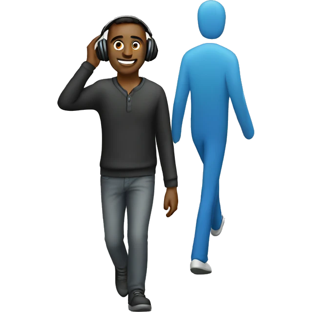 Putting headphones and walking man emoji