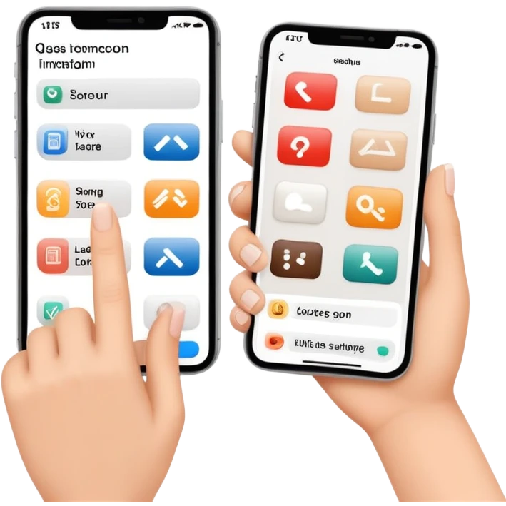 finger swiping on phone screen between two different room styles, interior design quiz emoji