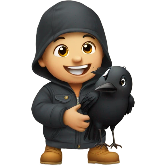 Happy toddler with funny crow emoji