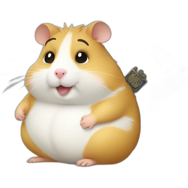 Fat hamster is sitting and holding a passport emoji