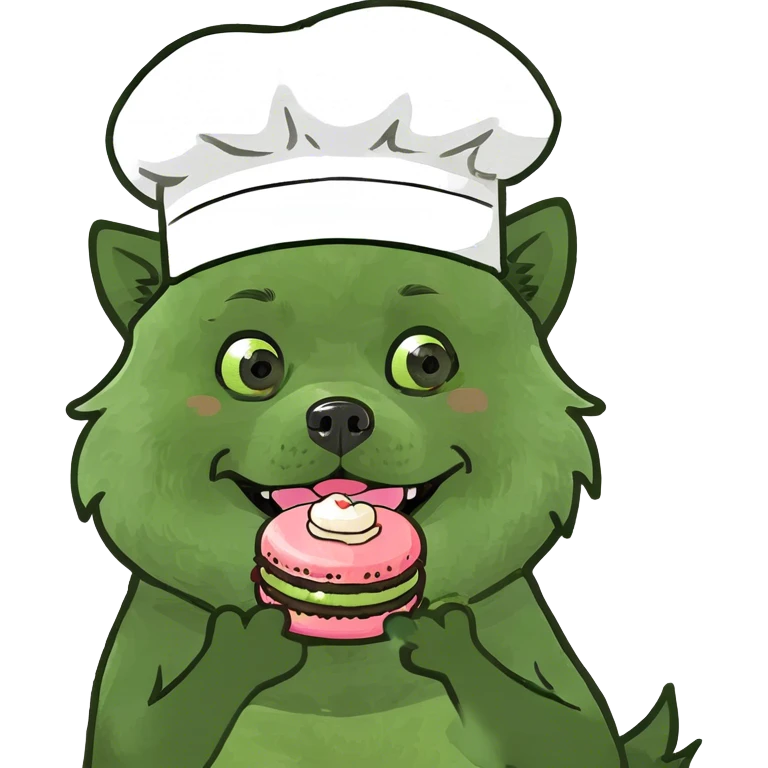 Pomeranian white eating macarun emoji