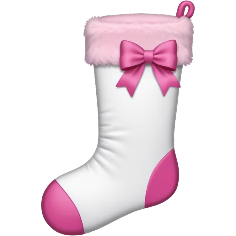 CHRISTMAS WHITE AESTHETIC STOCKING WITH A PINK BOW AT THE TO[ emoji