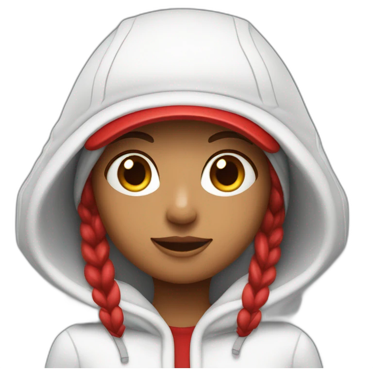 Fille avec capuche blanche et casquette rouge  emoji