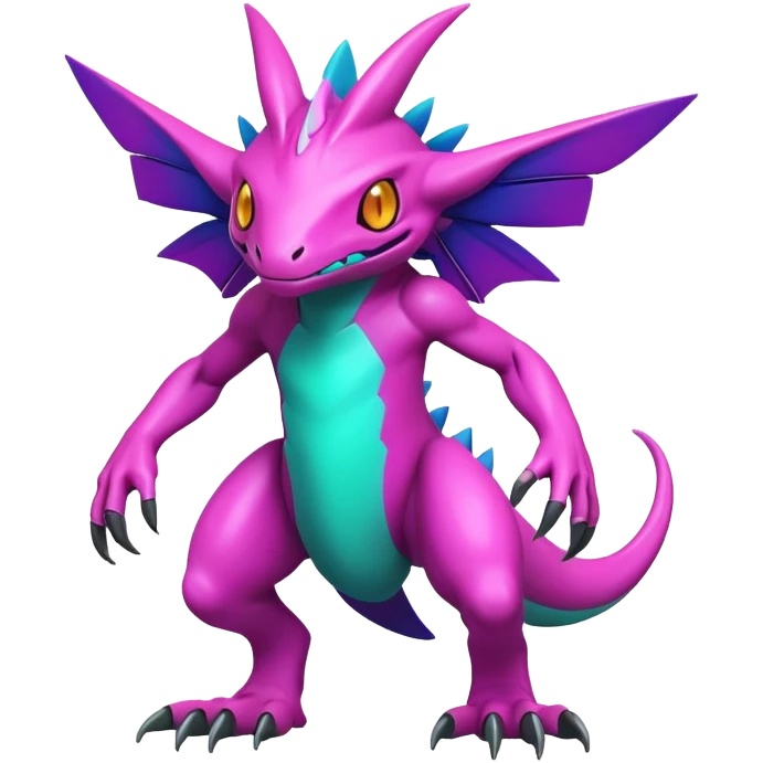 Tropical pastel dark bright vibrant futuristic lush warm-colored neon Fakémon-Vernid-Digimon-creature (full body) emoji