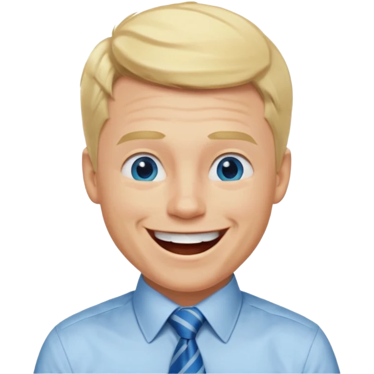 A guy with blonde hair and blue eyes that looks masculine. make him wear a shirt with a tie. he is danish. He is laughing extremely hard. More extreme expression emoji