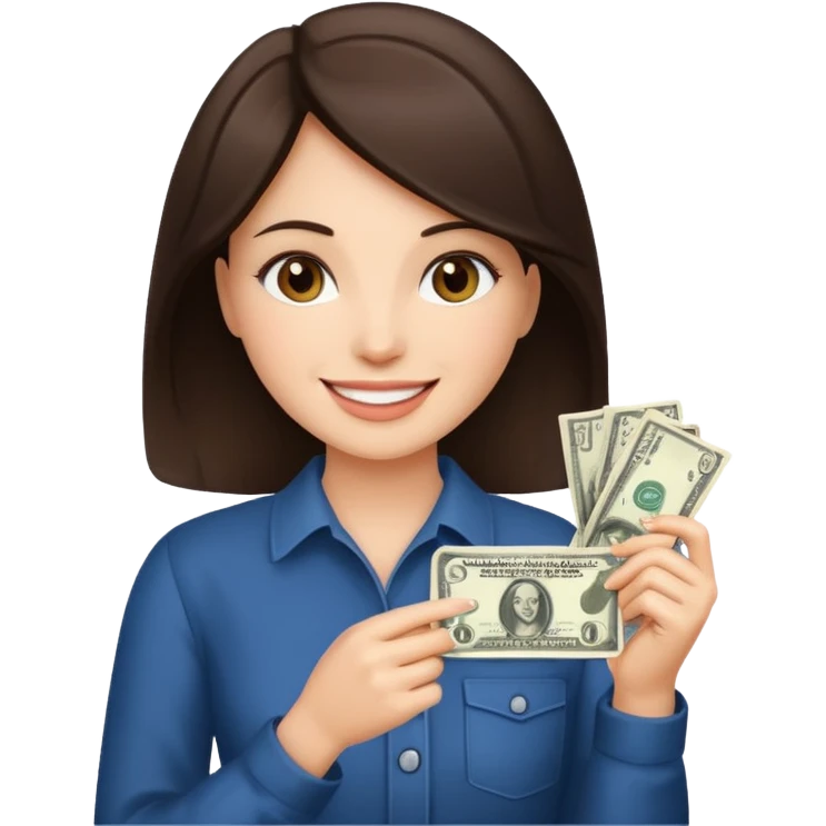brunet Woman with smokin holding dolar emoji