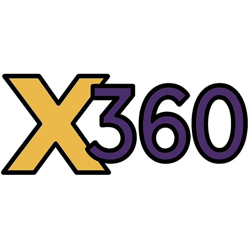 elegant logo-style emoji with initials 'X360' in gold, purple, and black, luxury event feel emoji