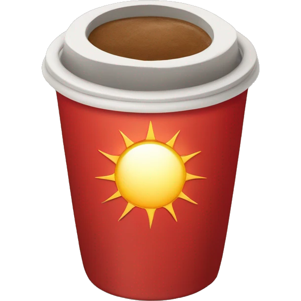 red take away coffee cup with sun around emoji