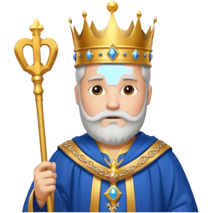 Bearded King, Wise king with short white beard, royal staff in hand, wearing crown, blue
 emoji