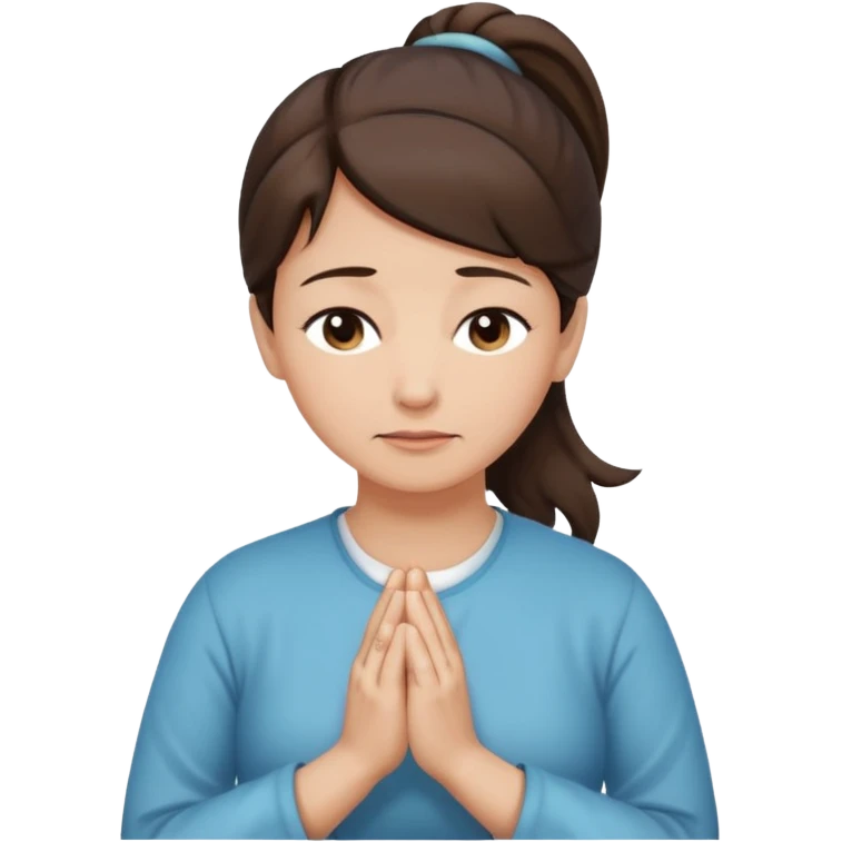middle aged woman medium dark brown hair in ponytail light medium skin praying emoji