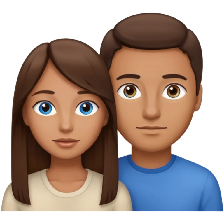 couple homme cheveux raide châtains, yeux bleu et femme cheveux raide chatains, yeux marron emoji