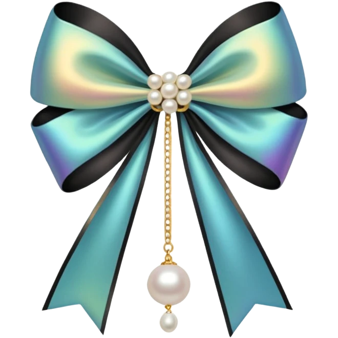 Black bow with golden outer line and hanging pearl  emoji