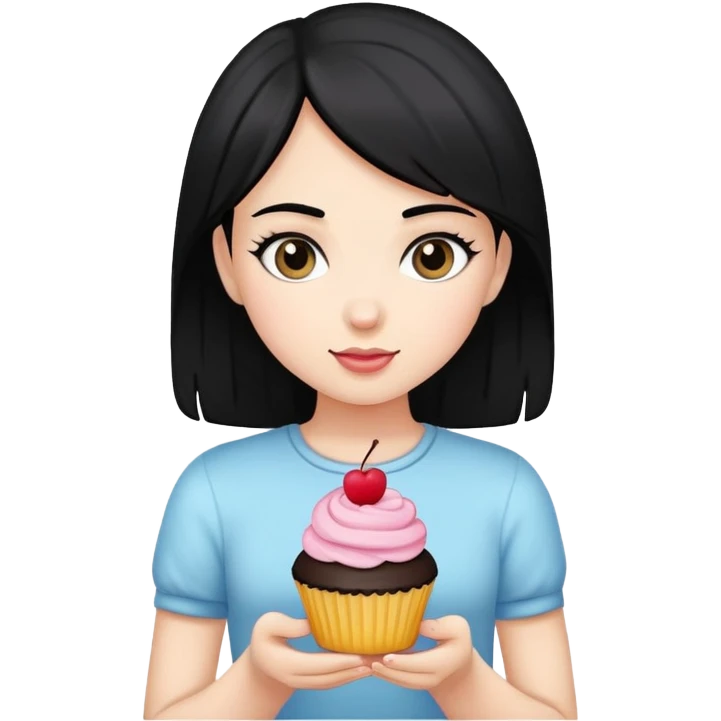 Black hair girl  holding cupcake emoji