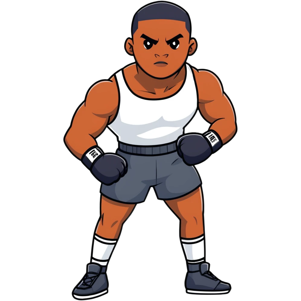 Passport photo portrait of a young 19-year-old Black male boxer, formal front-facing pose, neutral background, athletic build emoji
