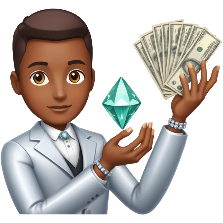 A trader diamond 💎 in hand . A bot hand 🤖 . With money 💵 do magic 🔮 emoji