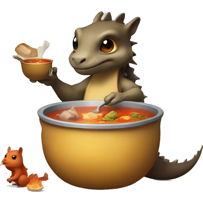 Dragon cooking soup with a squirrel  emoji