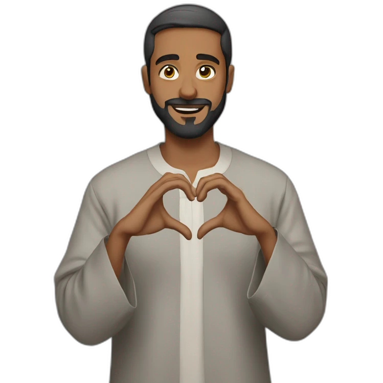 Man in Qamis who makes a heart with his hands emoji