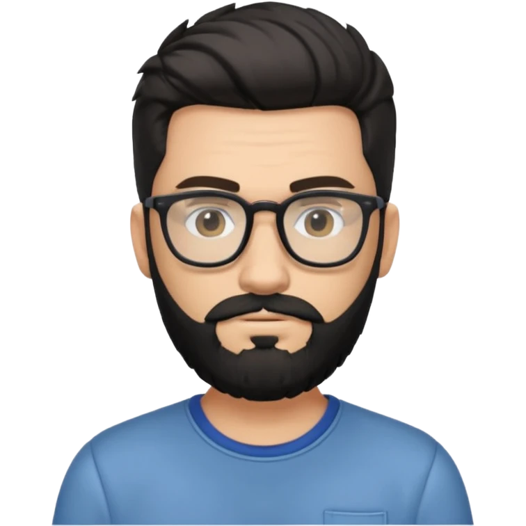 یه پسر سفید پوست با ریش مشکی و مدل موی جذاب که موهاش رو به بالاهست و عینک زده مدل موهاش فید کم (low fade)باشه و لباسش هم رسمی نباشه emoji
