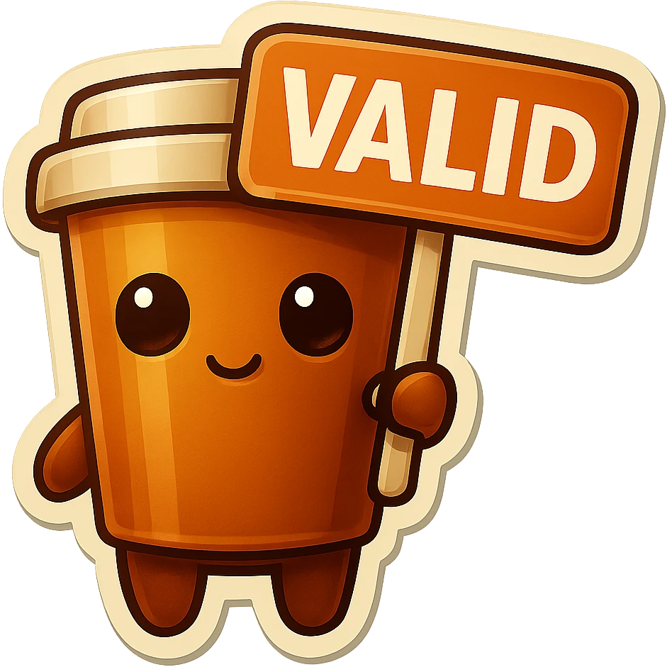 Tall coffee cup, no mouth, holding sign "valid" emoji