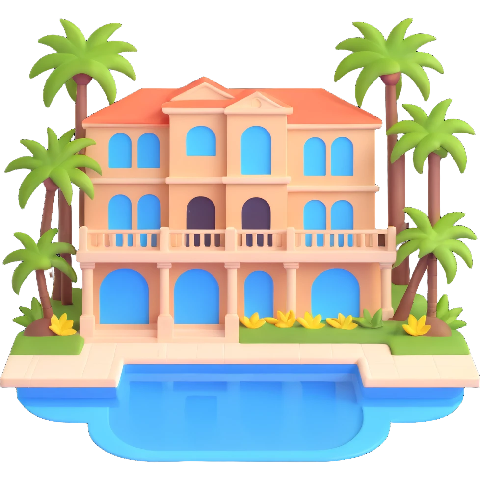modern mansion with pool and palm trees emoji