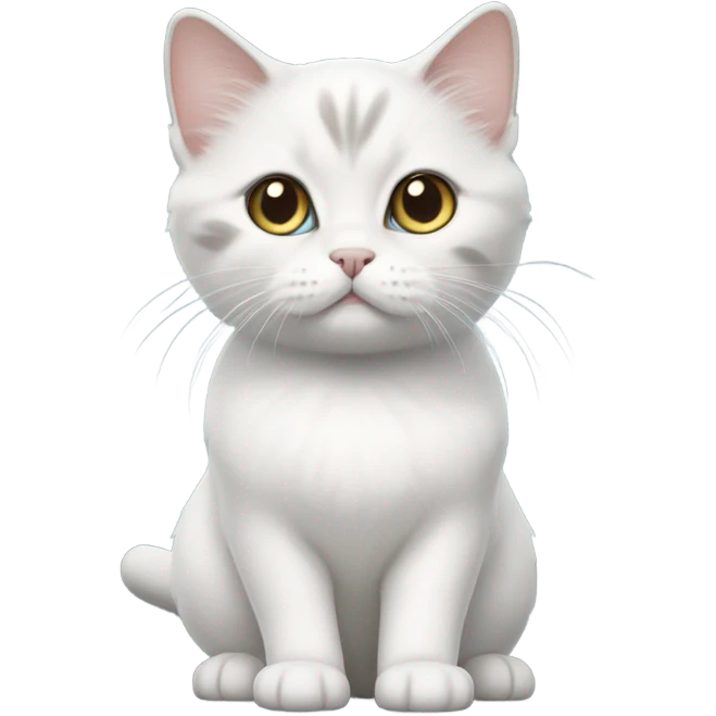 White munchkin cat standing with grey triangle of fur on head  emoji