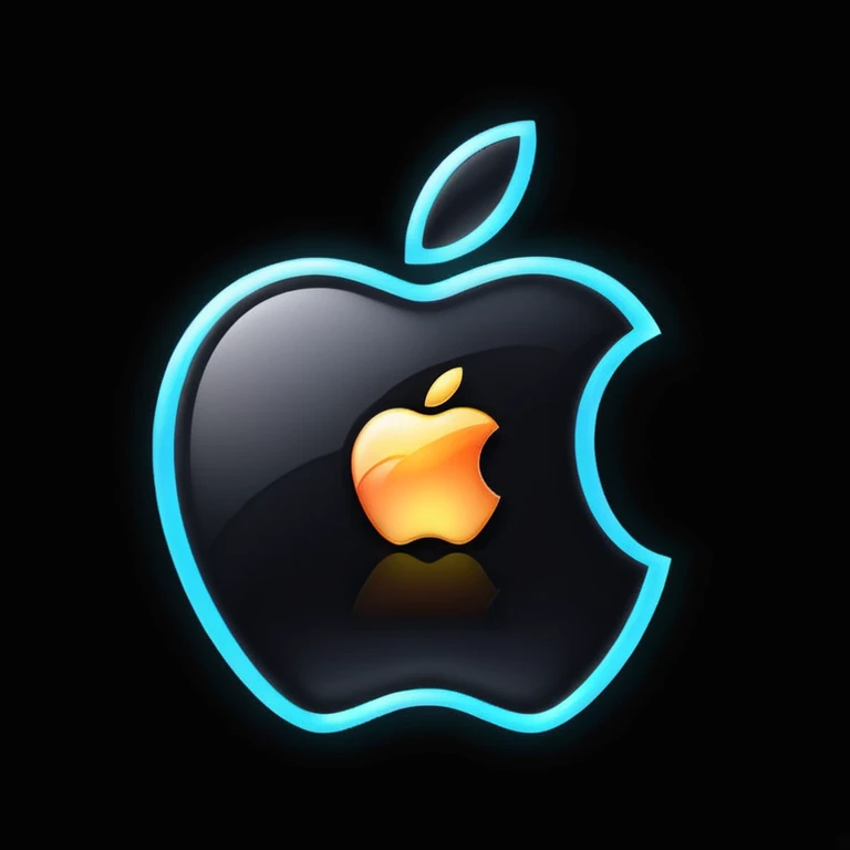 Apple logo emoji with a glowing effect, mysterious and cyberpunk mood, black background emoji
