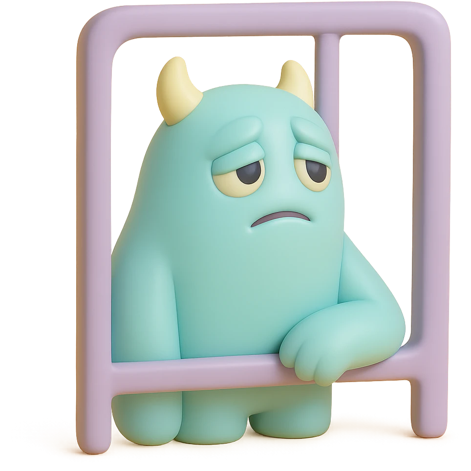 monster looking out a window, longing expression, soft pastel palette, toy-like vinyl figure style emoji