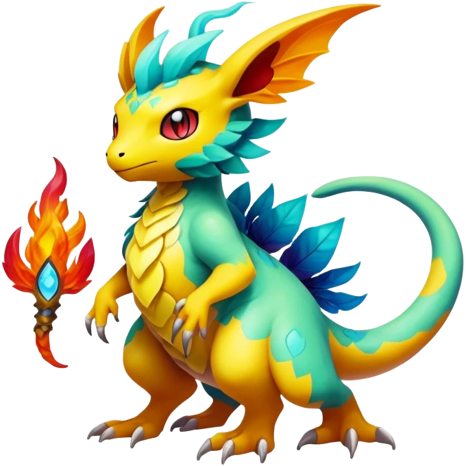 Elemental magical colorful exotic animesque Pokémon-Fakémon-creature, (full body) emoji