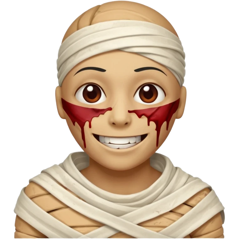 halloween mummy smiling without teeth and with blood stains emoji