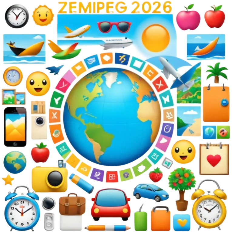 An extremely detailed lifestyle vision board collage for the year 2026. emoji