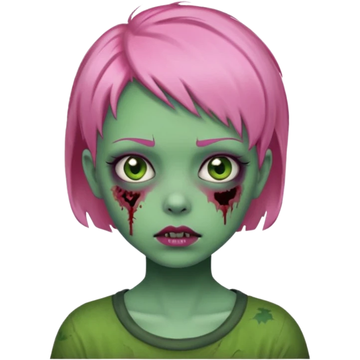 zoombie girl pink short hair, green skin emoji