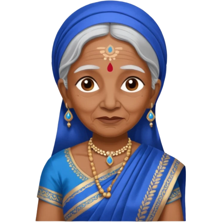 india traditional costume, old woman, blue emoji