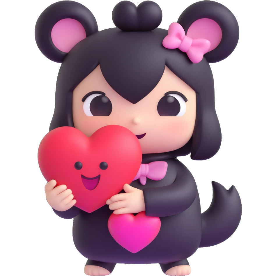 Kuromi character holding a heart, 3D emoji style, no background emoji