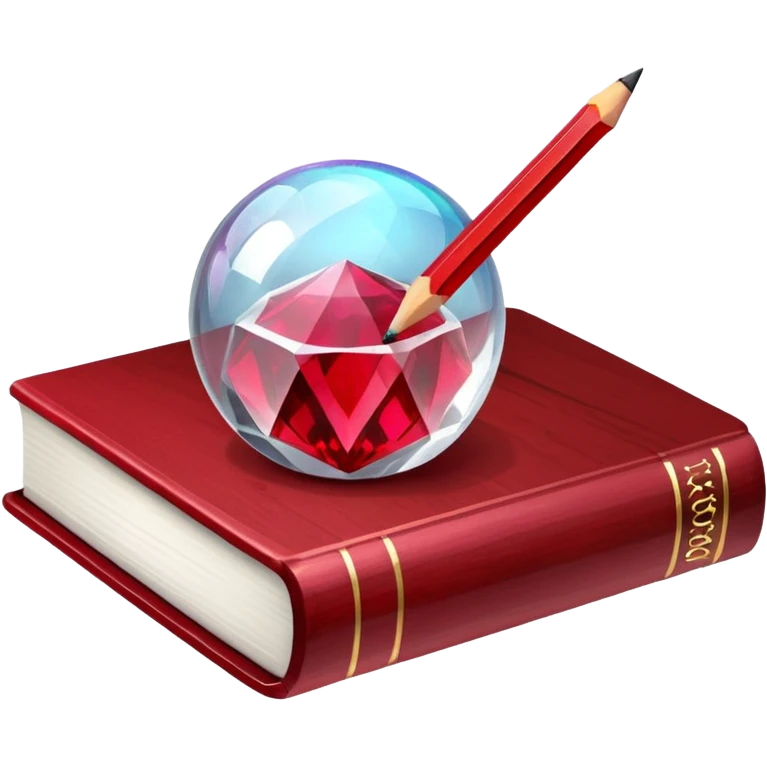 ice cube, book, pencil, match, bubble and ruby emoji