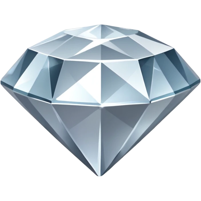 A faceted diamond emoji made of silver chrome, smooth reflective surfaces, soft metallic shine, minimalistic and clean design, iOS emoji style, centered on white background, soft studio lighting emoji