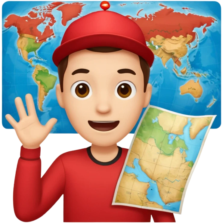 Tourist Character in Red Shirt with A slight expression of excitement and urgency emoji