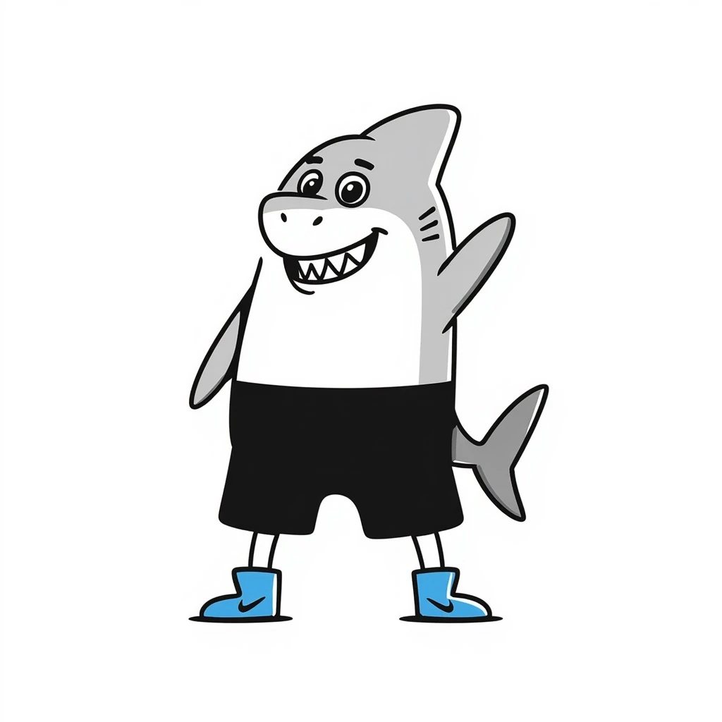 Tralalero Tralala, an Italian Brainrot character: a great white shark with three legs, wearing blue Nike shoes, hand-drawn doodle style emoji