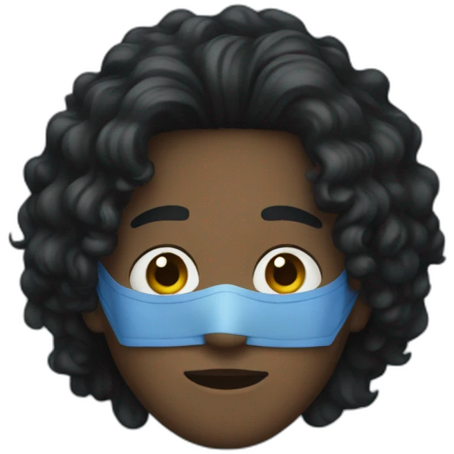 A dark young man with long curly hair, wearing a blue mask emoji