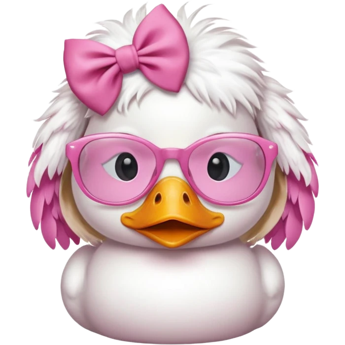 white duck with pink glasses and a pink bow emoji