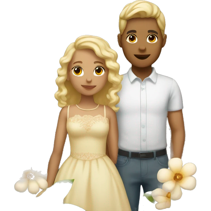 light skin young couple with flower ornament emoji