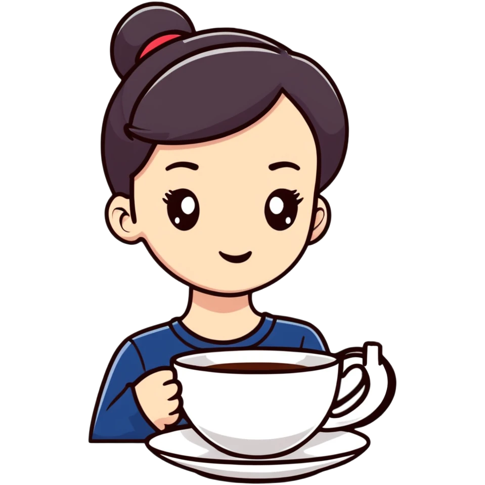 Stylish British girl with a single teacup, minimalist tea time design emoji