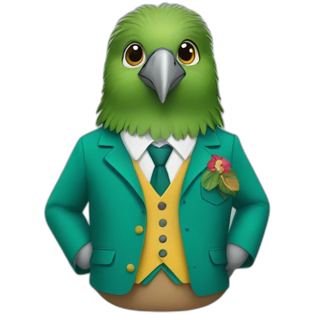 Kiwi bird wearing a school uniform, red vest and teal blazer emoji