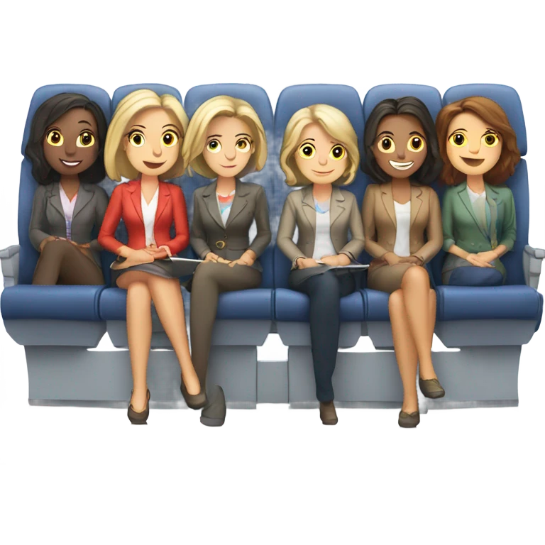 Group of 6 Caucasian women riding in a airplane  emoji