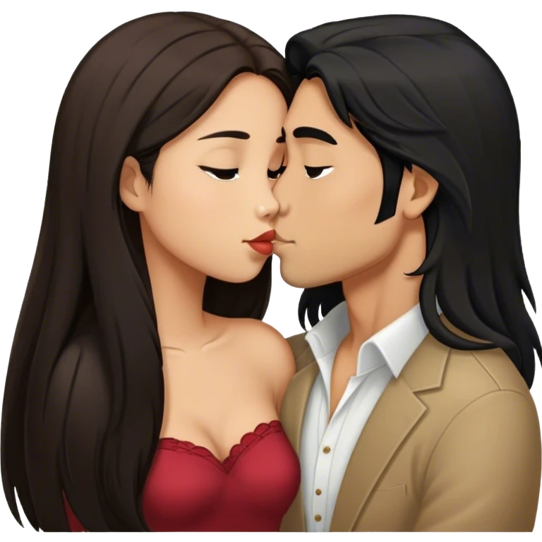 Guy with long black hair kissing brown hair Filipina emoji
